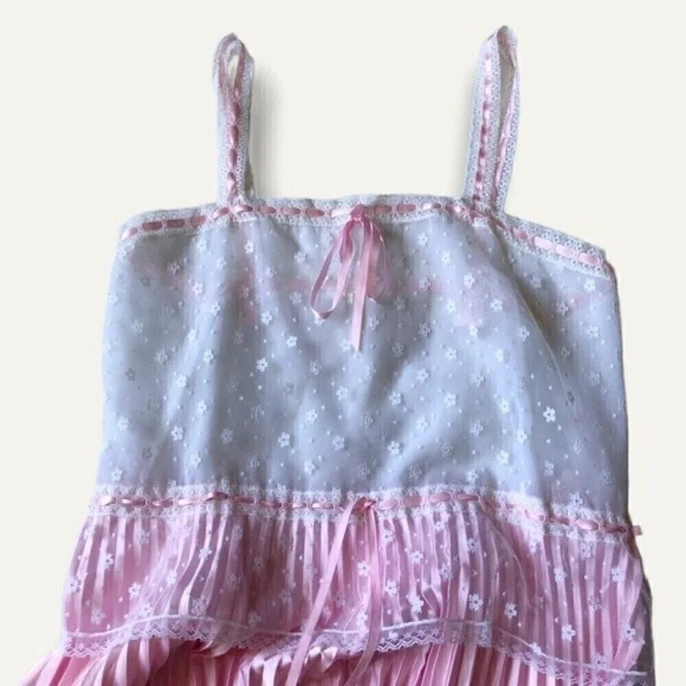 Vintage 70s Pink Satin Lace Peignoir Set Slip Dress & Robe Romantic Edwardian - Picture 15 of 16